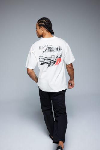 %100 Pamuk Initial D Boxy Fit Bisiklet Yaka Kısa Kollu Tişört