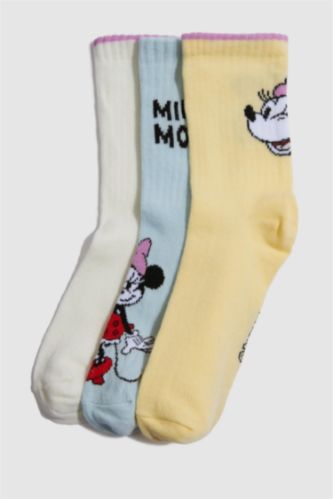 Kız Çocuk Disney Mickey & Minnie 3'lü Pamuklu Uzun Çorap