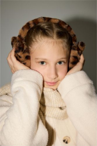 Kız Çocuk Leopar Desenli Pelüş Kulaklık 