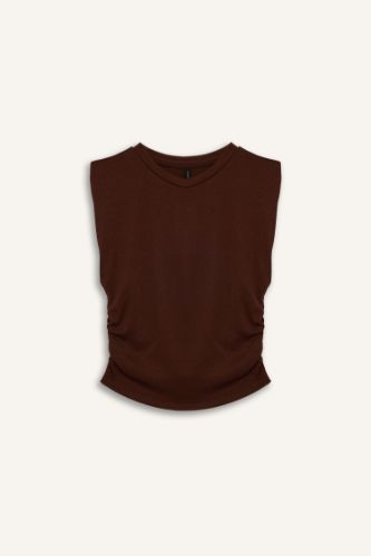 Slim Fit Dar Kesim Bisiklet Yaka Büzgülü Ribana Atlet