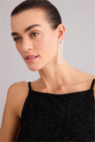 Kadın Gümüş DCEY x DeFacto Kadın Kalp Taşlı Sallantılı Küpe