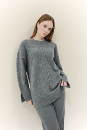 Yün Karışımlı Loose Fit Bisiklet Yaka Triko Kazak Tunik