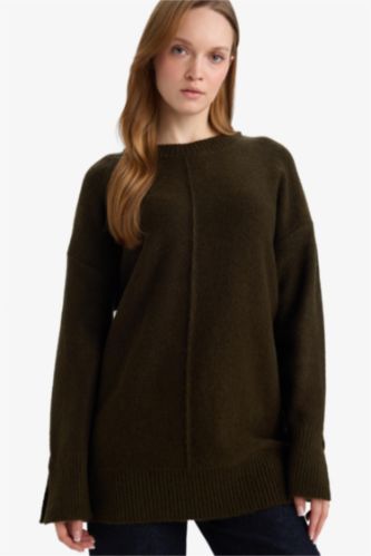 Loose Fit Bisiklet Yaka Triko Kazak Tunik