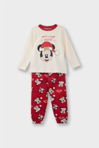 Kız Bebek Disney Mickey & Minnie Yılbaşı Temalı Pijama Takımı Uzun Kollu Üst Uzun Alt