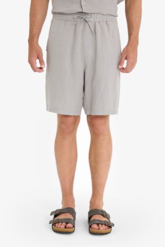 %100 Keten Relax Fit Bermuda Şort