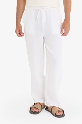 %100 Keten Relax Fit Üç Cepli Geniş Paça Pantolon