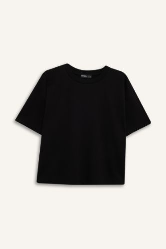 Coool Loose Fit Bisiklet Yaka Kısa Kollu Siyah Tişört