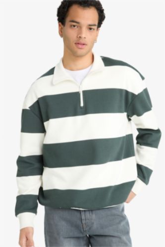 Boxy Fit Striped Long Sleeve Sweatshirt