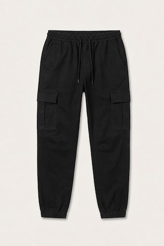 Erkek Siyah Regular Fit Kargo Jogger Pantolon