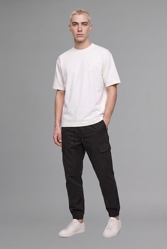 MAN Black Regular Fit Drawstring Waist Cargo Jogger Pants