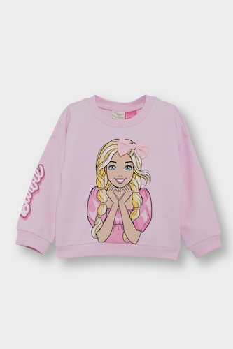 %100 Pamuk Barbie Bisiklet Yaka Sweatshirt Kız Bebek
