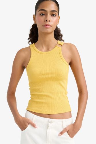 Slim Fit Dar Kesim Bisiklet Yaka Fitilli Kaşkorse Atlet