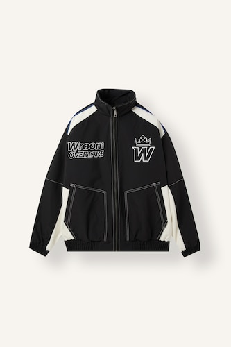 Relaxed Fit Polo Collar Zip-Up Jacket