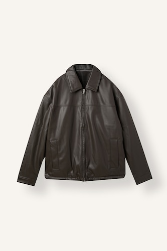 Men Dark Brown Relaxed Fit Polo Collar Zip-Up Mid-Season Jacket