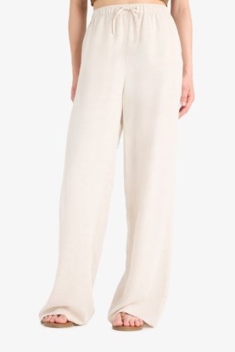 Wide Leg Cepli Yüksek Bel Standart Boy Keten Karışımlı Pantolon