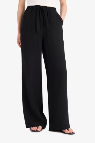 Wide Leg Cepli Yüksek Bel Standart Boy Keten Karışımlı Pantolon