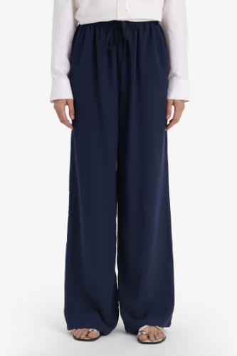 Wide Leg Cepli Yüksek Bel Standart Boy Keten Karışımlı Pantolon