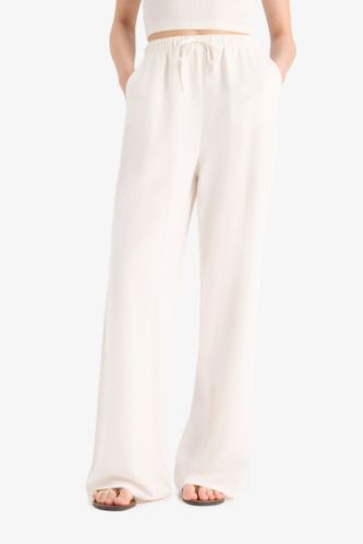 Wide Leg Cepli Yüksek Bel Standart Boy Keten Karışımlı Pantolon