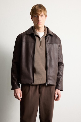 Men Brown Regular Fit Shirt Collar Jacket