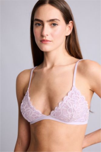Women Light Lilac Unpadded Underwire Free Lace Triangle Bra