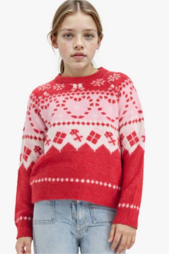 Kız Çocuk Yılbaşı Temalı Bisiklet Yaka Triko Kazak