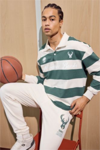 DeFactoFit NBA Milwaukee Bucks Boxy Fit Polo Yaka Sweatshirt