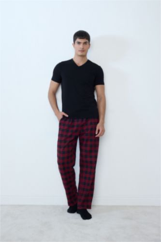 بنطلون بجامة كاروهات قصة عادية بجيب