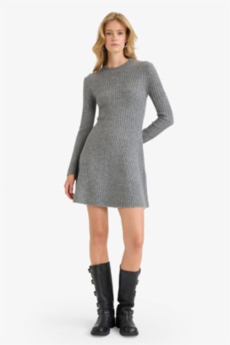 a сызығы дөңгелек жаға ұзын жеңді Көйлек