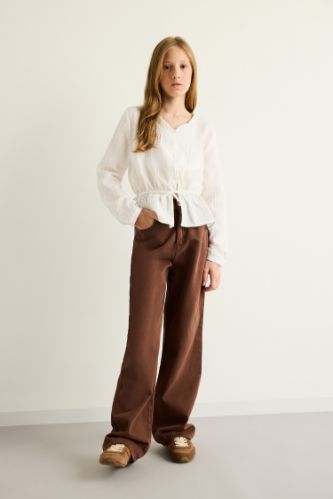 Kız Çocuk 90's Wide Leg Geniş Paça Gabardin Pantolon