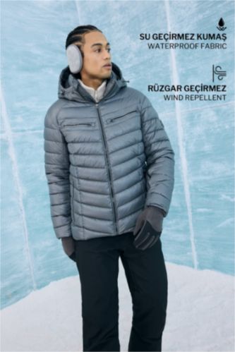 Su İtici Regular Fit Kapüşonlu Fermuarlı Rüzgar Geçirmez Kayak Montu