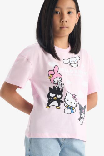 Kız Çocuk Hello Kitty Relax Fit Bisiklet Yaka Kısa Kollu Tişört