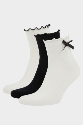 Woman Ribbon 3 Piece Cotton Ankle Socks