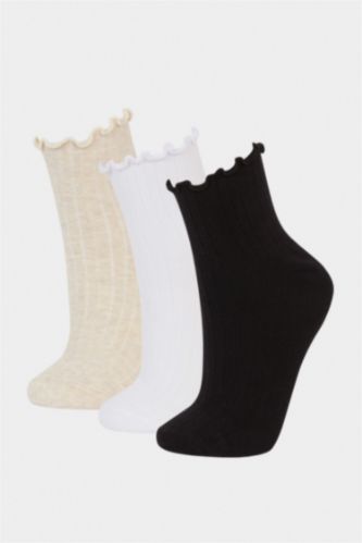 Lot de 3 Chaussettes longues en coton à volants pour femme