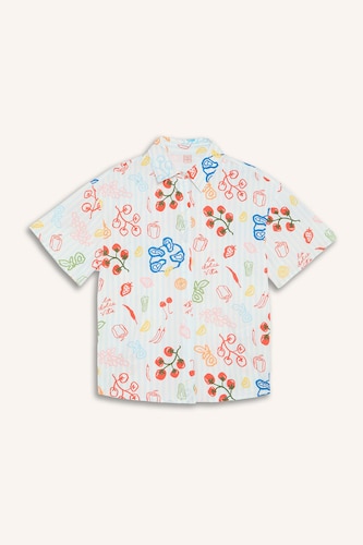Regular Fit 100% Cotton Tropical Print Short Sleeve Beach Shirt