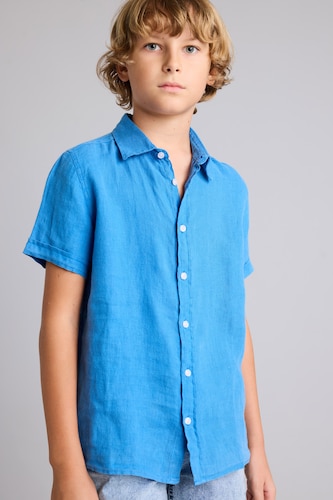 Young Boys - Teen Boys Royal Boy Regular Fit Polo Neck Linen Short Sleeve Shirt