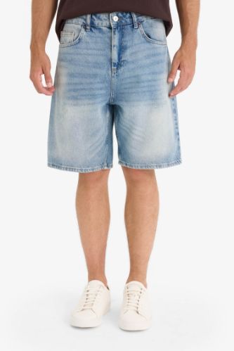 %100 Pamuk Straight Fit Jean Bermuda Şort