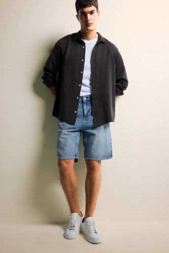 %100 Pamuk Straight Fit Jean Bermuda Şort