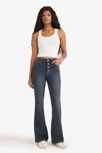 Mia Flare Fit Normal Bel Uzun Jean Yıkamalı Pantolon