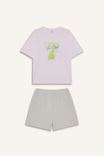 Pijama Takımı Regular Fit Baskılı Kısa Kollu Üst Şort-Fall in Love
