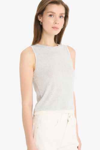 Slim Fit Dar Kesim Bisiklet Yaka Basic Düz Ribana Atlet