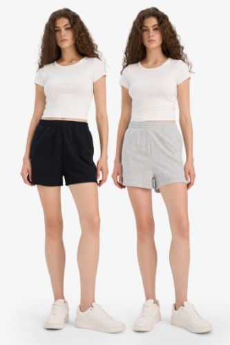 Regular Fit Beli Lastikli Basic Düz 2'li Şort