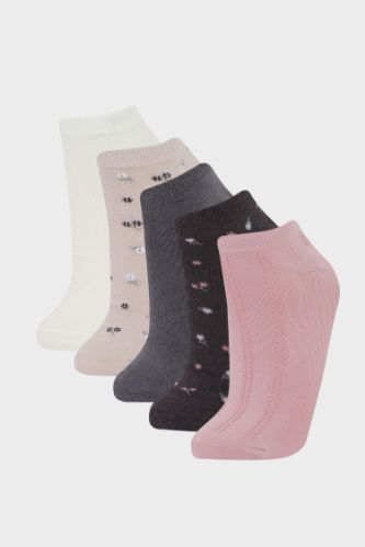Woman Flower 5 Piece Cotton Short Socks