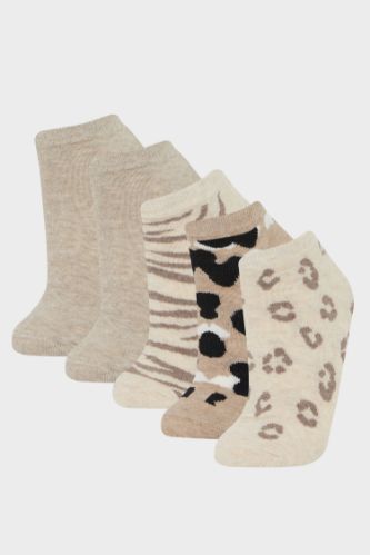 Woman Animal Print 5 Piece Cotton Short Socks
