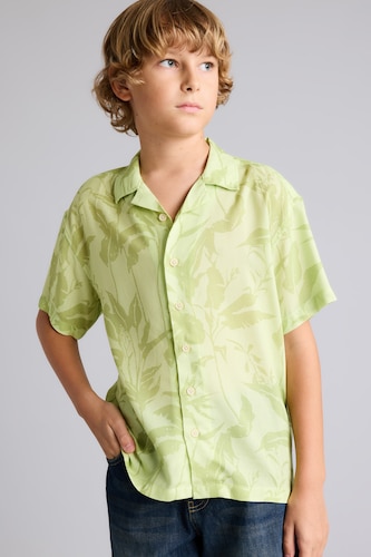 Boys & Teens Light Green Boy Oversize Polo Neck Floral Viscose Shirt