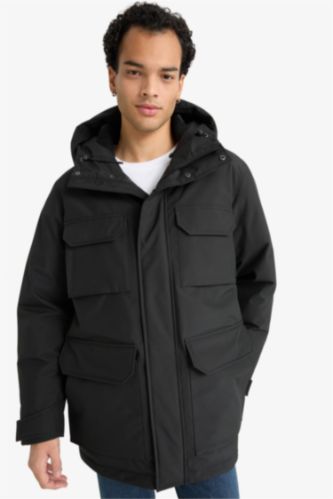 Su İtici Regular Fit Kapüşonlu Çift Cepli Fermuarlı Çıtçıtlı Mont