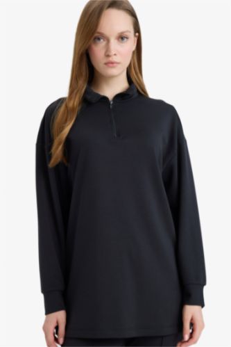 Regular Fit Fermuarlı Yaka Uzun Kollu Tunik