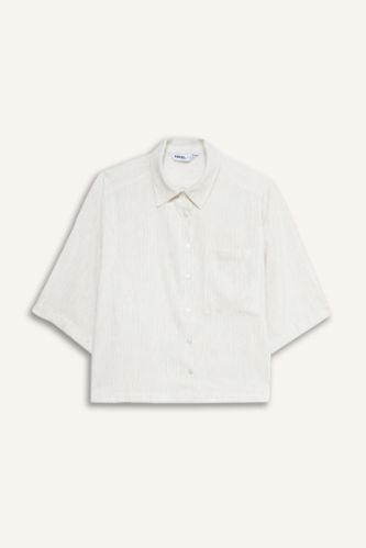 Coool Oversize Geniş Kalıp Keten Karışımlı Kısa Kollu Gömlek