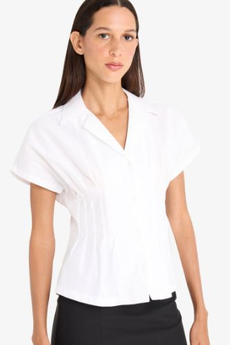 Fitted Gömlek Yaka Poplin Kısa Kollu Gömlek