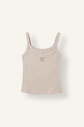 Women Beige Melange Ribana Tank Top