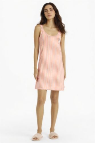 نساء برتقالي فستان نوم مخطط قصة عادية بياخة U Fall in Love من